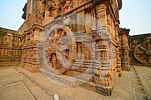 Stone carved wheels at Sun temple ,Konark, India.