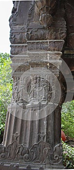 Stone carving art on the pillar of ancient architecture of India