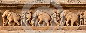 Stone carving bas relief panorama, Khajuraho photo