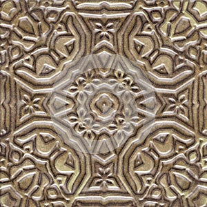 Stone carving, beige tile pattern, floral talavera ceramic mosaic. Glazed relief travertine mosaic tile. Illustration