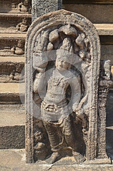 Stone carving of a guard figure, Isurumuniya Rock Temple, Sri Lanka