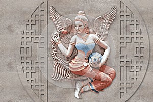 Stone carving indian traditonal women poster for using ceramic tile print photo