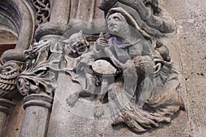 Stone carving in Lonja de la Seda, Valencia, Spain photo