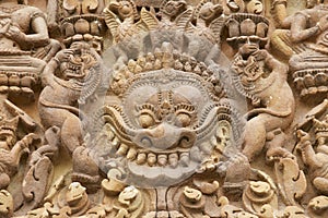 Stone carving at Prasat Sikhoraphun temple, Surin, Thailand