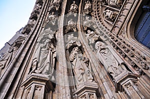 Stone carvings on the entrance of The church of Notre Dame du Sablon, Brussels