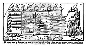 Stone Carvings of Sumerian Warriors, vintage illustration
