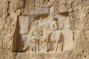 Stone carvings on Tomb of Darius the Great,Persepolis, Iran.