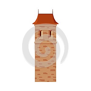 Stone Castle Tower, Part of Medieval Ancient Fortress or Stronghold Vector Illustration