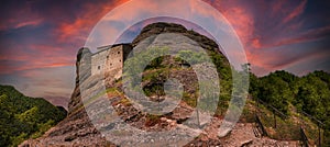Stone castle of Val Vobbiaat sunset near Genova