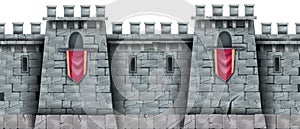 Stone castle wall seamless background, medieval city brick fortification tower, standard, loophole.