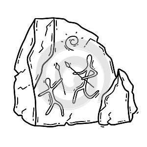 A stone with a cave painting and Petroglyphic art icon