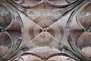 Stone ceiling of Cloisters on the Glasgow University campus, Scotland. The Cloisters are also known as The Undercroft.