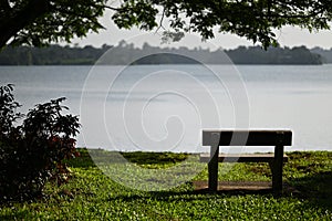 Stone chair by the lake