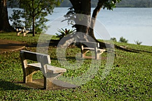 Stone chair by the lake