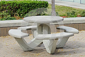 Stone chair and table in a middle school