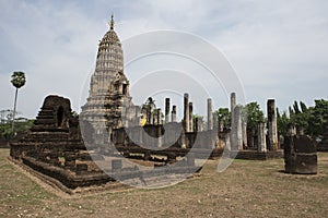 Stone Chedi at Archaeological Park of Chaliang Buddhist temples, Thailand