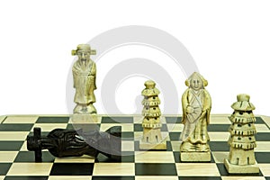 Stone chess set checkmate move isolated on white