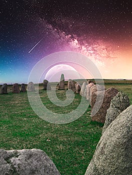 Stone circle fantasy magic background full moon