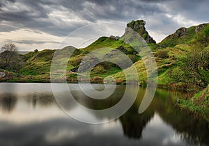 Stone circle made by tourists at fairy Glen, Isle of Skye, Scotland