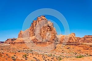 Stone cliffs in the Arches National Park, Utah. Desert Southwest USA