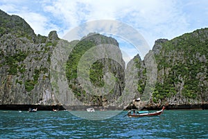 Stone cliffs on the coast of Phi Phi islands, Thailand