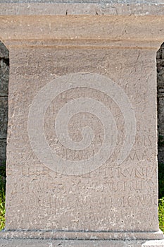 Stone column, with engravings, found in the archaeological area