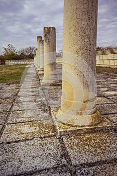 Stone Columnas at the Old Great Basilica in Pliska. The largest in Medieval Southeast Europe. photo