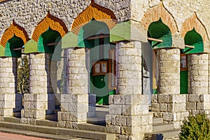 Stone columns as an element of ancient classical architecture. Background or backdrop