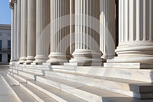 Stone columns colonnade and marble stairs detail. Classical pillars row