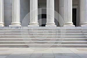 Stone columns colonnade and marble stairs detail. Classical pillars row