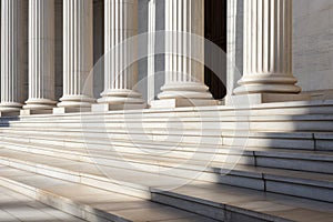 Stone columns colonnade and marble stairs detail. Classical pillars row