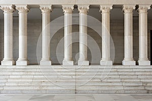 Stone columns colonnade and marble stairs detail. Classical pillars row