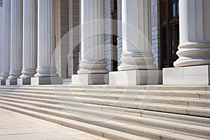 Stone columns colonnade and marble stairs detail. Classical pillars row