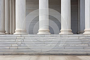 Stone columns colonnade and marble stairs detail. Classical pillars row