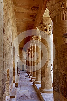 Stone Columns of Philae Temple with Hieroglyphs