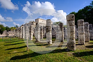 Stone columns and pilars in famous archeological site Chichen It photo