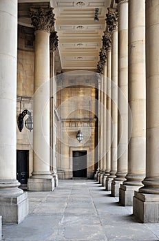 Stone columns and portico of leeds town hall in west yorkshire