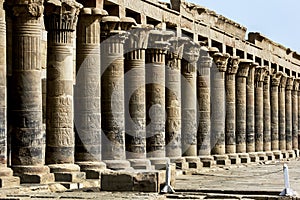 The stone columns of the west colonnade at Philae