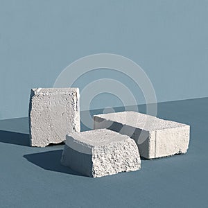 Stone or concrete blocks used as pedestal. 3d computer graphic template of displaying place for your products