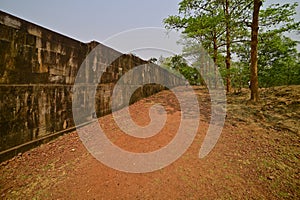 Stone constructed wall at Ratnagiri buddhist archaeological site, Odisha, India.