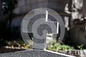 Stone corss in Catalan cemetery photo