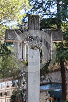 Stone corss in Catalan cemetery photo