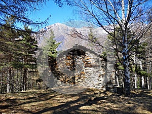 Stone cottage in the woods