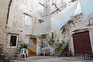 Stone courtyard of the old European city