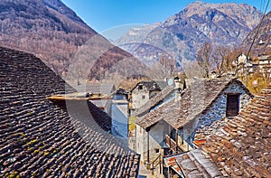 The stone covered roofs of Frasco, Valle Verzasca, Switzerland photo