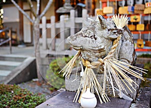 Stone cow Statue in Japanese temple