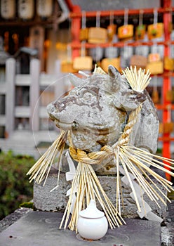 Stone cow statue in Japanese temple