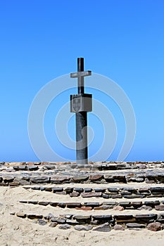 Stone cross at Cape Cross Bay, Skeleton Coast Namibia