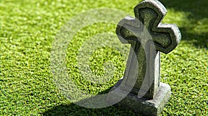 Stone cross graveyard grass shadow remembrance
