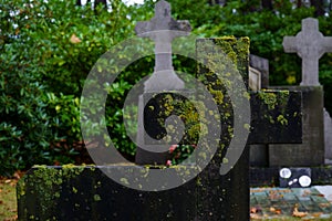 Stone cross on historic cemetery in Lommel, Belgium